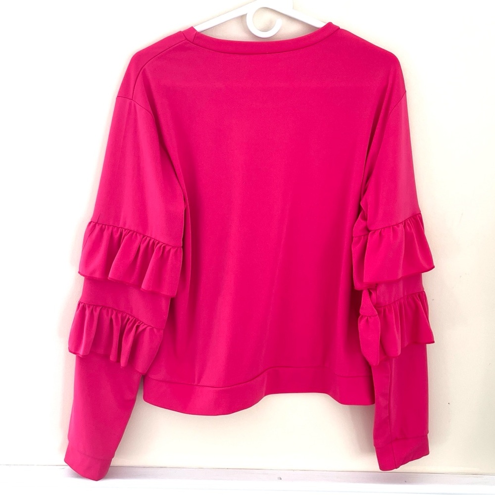 DEX Fuchsia Tiered Ruffle Sleeve Sweatshirt Style Blouse XL NWOT - Picture 5 of 7